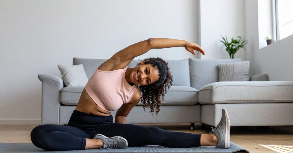 A woman stretching