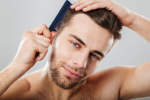 Man styling his hair