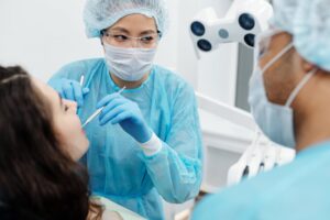 Dentist working on patients teeth