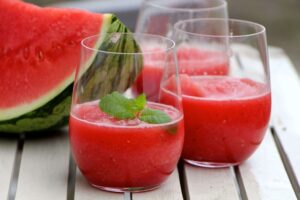 Glasses full of watermelon slushy 